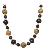 Boho Carved Bead Choker Necklace Tribal Floral Wood Beads Handmade Artisan - $363.44 MXN