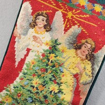 Double Angel With Christmas Tree Embroidered Tapestry Green Stocking 17&quot;... - £18.36 GBP