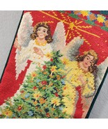 Double Angel With Christmas Tree Embroidered Tapestry Green Stocking 17&quot;... - £18.26 GBP