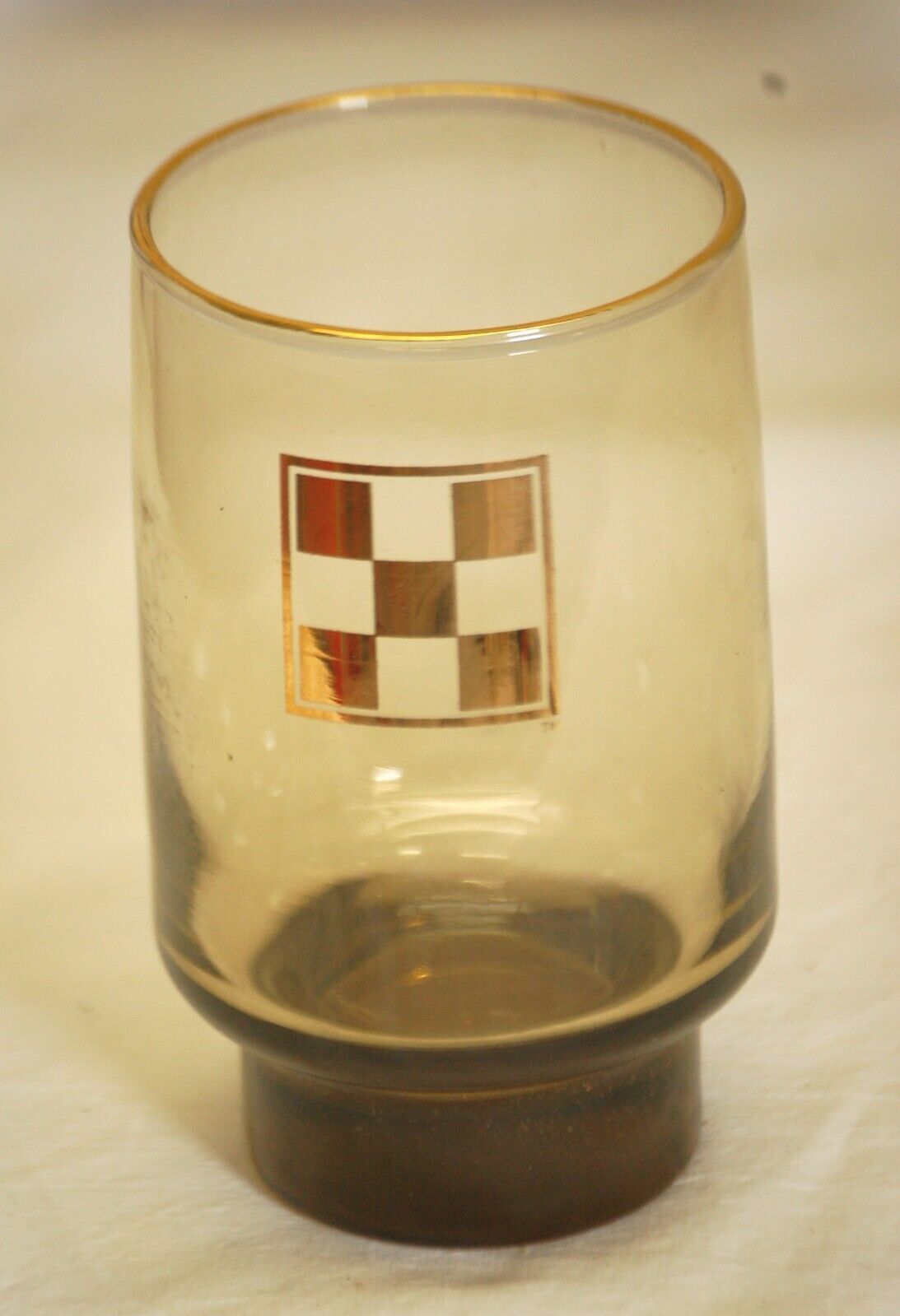 Libbey Drinking Glass Gold Checkered Board Design - $14.84