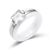 2021 Trend 6mm Bling Big White Crystal Ceramic Women&#39;s Ring Elegant Wedding Ring - £14.28 GBP