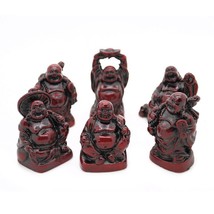 SET OF 6 HAPPY BUDDHA STATUES 2&quot; Red Color Resin Hotei Fat Laughing Feng... - $151.34 MXN