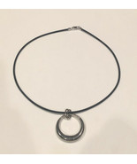 ELLE Sterling 16” Necklace Circle Pendant Black Rubber Back Stone SIGNED - $49.45