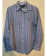 Ralph Lauren Mens LARGE Classic Fit Shirt Button Down Blue Stripe Long S... - $16.79