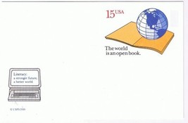 USPS Postcard Literacy World Is Open Book Blank Back - $2.96