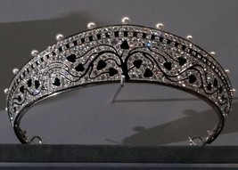 Royal Tiara Setting 35 ct Natural Diamond 20 ct Pearl 6 ct Black Onyx Crown - £807.88 GBP