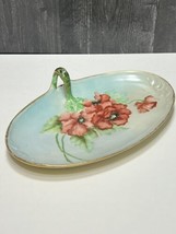 WG Co Limoges Handled Oval Serving Plate Red Poppies Singed Dated 1913 - $53.46