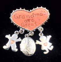 Vintage Danecraft Grandma&#39;s Are Great w/ Dangling Locket Silver Tone Brooch Pin - £7.47 GBP