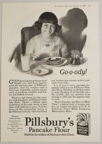 1926 Print Ad Pillsbury's Pancake Flour Happy Girl Eats Breakfast Minneapolis,MN - £10.57 GBP