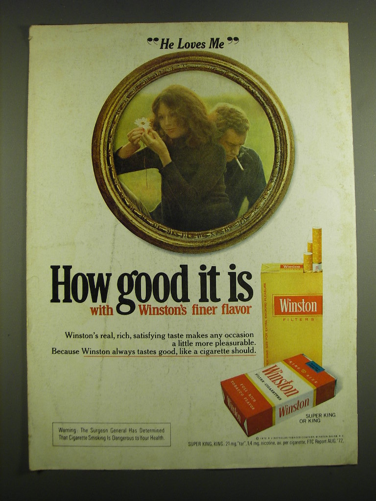 1972 Winston Cigarettes Advertisement - He Loves Me How Good it is - $18.49