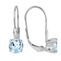 2ct Round Lab-Created Topaz 6mm Leverback Earrings 14K White Gold Plated Silver - £29.54 GBP