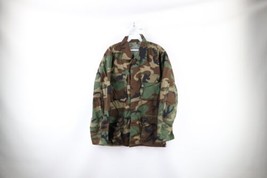 Vtg 80s US Army Mens Large Distressed Woodland Camouflage Combat Coat Jacket USA - £55.04 GBP
