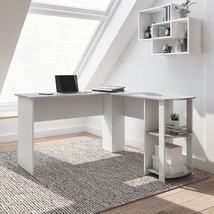 Modern L-Shaped Desk With Side Shelves, Grey - £147.68 GBP