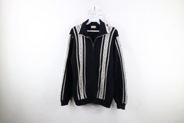 Vintage 50s Streetwear Mens Large Distressed Geometric Knit Full Zip Sweater USA - £77.83 GBP