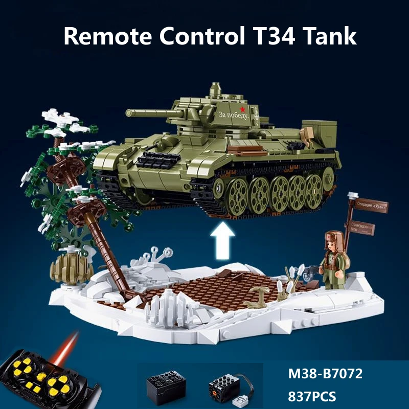 New  WW2 Military 1942 Remote Control T34/76 Tank  Building Blocks Model Soldier - £78.14 GBP