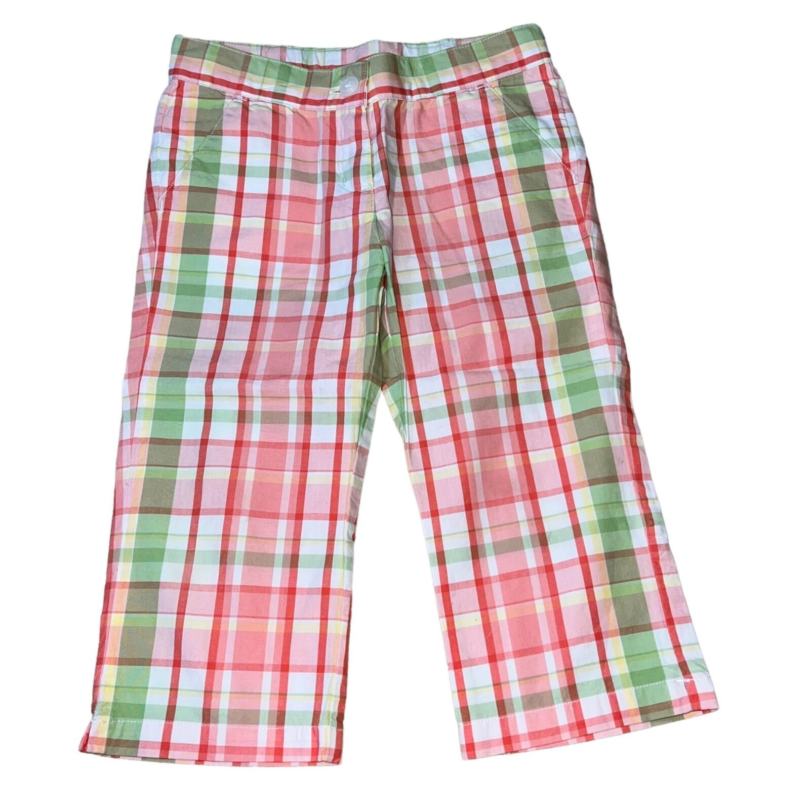 Janie and Jack Girls Plaid Capri Pants Sz 4T Coral &amp; Green - $14.40