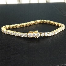 7.00 CT Corte Redondo Moissanita Mujer 3mm Tenis Pulsera 14K Oro Amarillo Bañado - £185.65 GBP