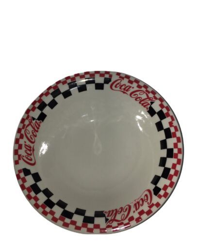 Primary image for Coca-Cola Plate Dinnerware Soup Bowl by Gibson Checkered White Vtg Logo Coke