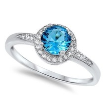  Round Cut Blue Topaz Diamond Engagement Solitaire Ring 14k White Gold Over - €65,58 EUR