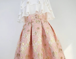 Champagne Pink A-line  Midi Skirt Outfit Women Custom Plus Size Pleated Skirts image 3
