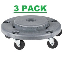 3 PACK Gray Plastic Trash Garbage Can Bin Mobile Dolly w/ 5 Casters Comm... - £106.93 GBP