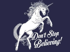 UNICORN TSHIRT Don&#39;t Stop Believing T-shirt Funny Kids Cosplay Cosplayer. - £10.14 GBP