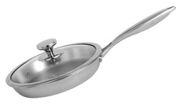 stainless steel frying pan 22 cm with Glass Lid gas Induction Friendly - £36.08 GBP