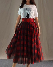 BLACK PLAID Tulle Skirt Outfit Women Plus Size A-line Tulle Midi Skirt image 7