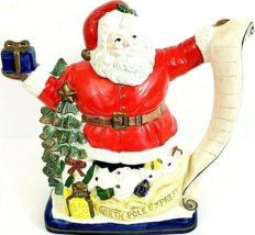 OCI Fitz &amp; Floyd North Pole Express 1993 Santa Tea Pot Holds 58 Oz - $20.56