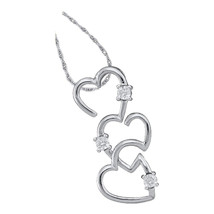 10k White Gold Womens Round Diamond Triple Trinity Heart Pendant .03 - £111.08 GBP