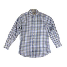 PETER MILLAR Men&#39;s M Blue Gray Plaid Check Long Sleeve Button Down Dress... - $29.03