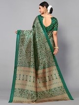 Women&#39;s Printed Poly Silk Saree with Unstitched Blouse Piece sari - $19.10