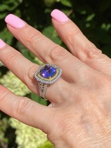 GIA 4.71 Cuscino CT Brillante Taglio Tanzanite Diamante Ring 14k Oro Bianco 5.60 - $10,888.49