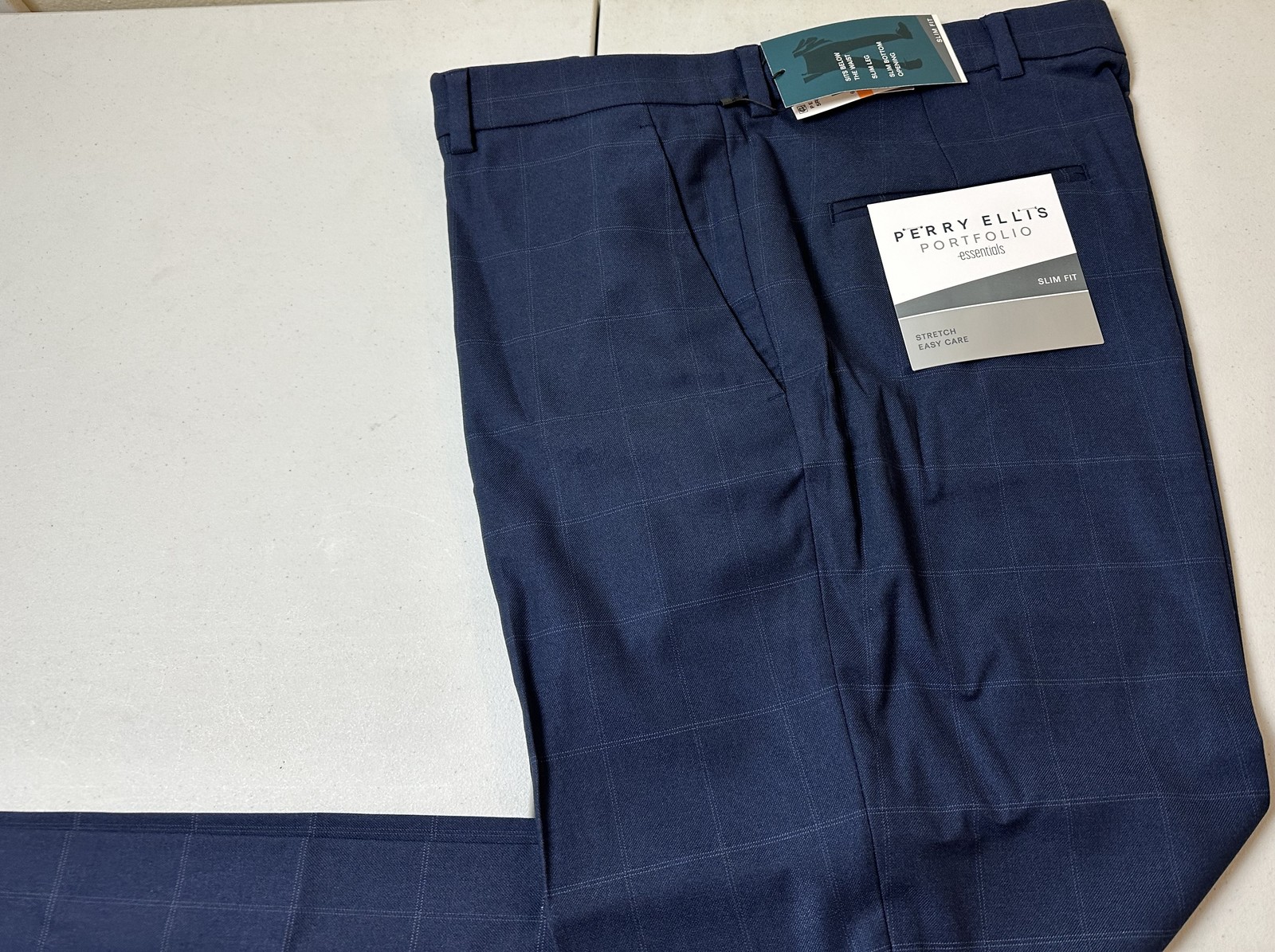 Perry Ellis Men's Slim-Fit Flat Front Dress Pants in Navy-33x32 Item image 10