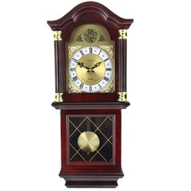 Bedford Clock Collection 26 Inch Chiming Pendulum Wall Clock in Antique Mahogany - $151.63