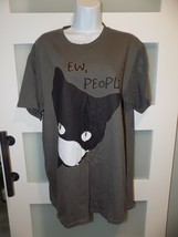 Eww People W/Black Cat Funny Antisocial Gray SS T-Shirt Size L Men&#39;s NEW - $25.00