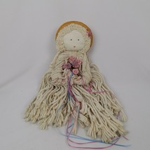 Mop Head Bridal Doll Straw Hat Ribbon Rose Bouquet Handmade - £7.66 GBP