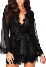 Avidlove Women Lace Kimono Robe Sexy Babydoll Lingerie Set, Black, M - $19.79