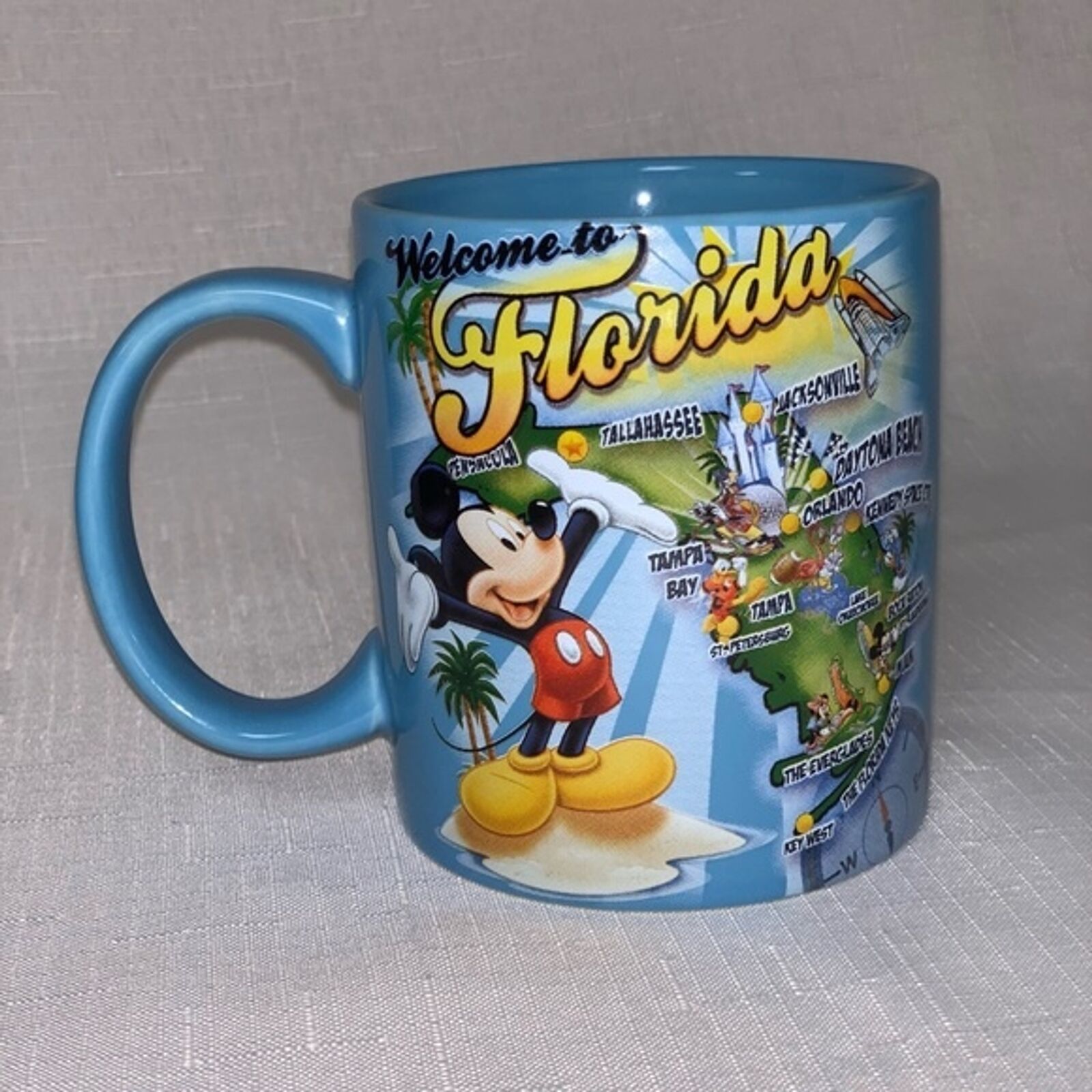 Disney Mickey Mouse Florida Blue Graphic Coffee Mug Tea Collectible Map - $21.78