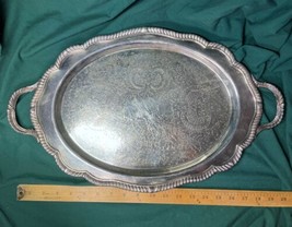 Vintage Scalloped Oval Silver Serving Tray w/ Handles Weighs~4.14 lbs~21... - $74.00