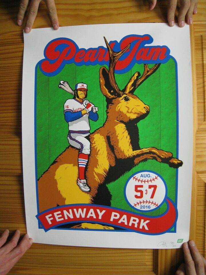 Pearl Jam Poster Silk Screen Signed And Numbered 2016 Fenway Park - $376.99