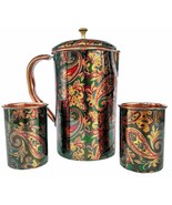 Rastogi Handicrafts Copper Screen Printed Serving Set 1 Pitcher 2 Tumbler  - £32.99 GBP