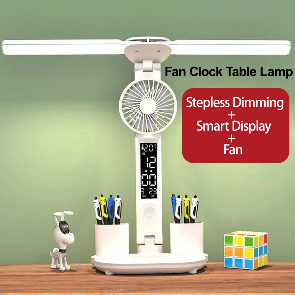 Lamp multifunction foldable touch with fan calendar clock usb rechargable desk lamp for thumb200