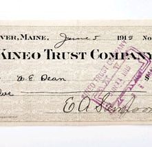 1915 Kineo Trust Company Bank Check E.A. Sampson Dover Maine Signed 7093... - $369.57 MXN