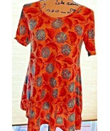 LuLaRoe USA Orange Rust Turquoise Floral Top Shirt XXS 36&quot; Bust 31&quot;Long - $6.88