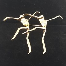 Vintage Modernist Dancers Brooch Shiny Gold Tone Pin READ** - £7.56 GBP