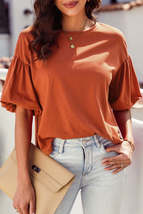 Orange Joint Bubble Sleeve Round Neck Blouse - £14.42 GBP