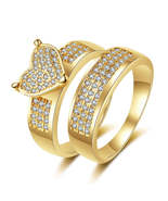 Cubic Zirconia &amp; 18K Gold-Plated Heart Band Ring Set - £12.63 GBP