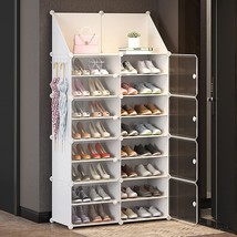 Shoe Rack Storage Cabinet with Doors, Key Holder, Portable Shoes Organizer, - £49.54 GBP
