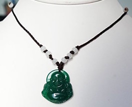 Chinese Buddha Lucky Amulet Pendants - Green Agate - 3pcs with Free Cord/Necklac - $24.90